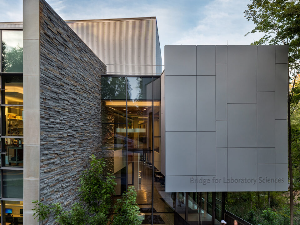 The Integrated Science Commons features a building with a large glass wall.