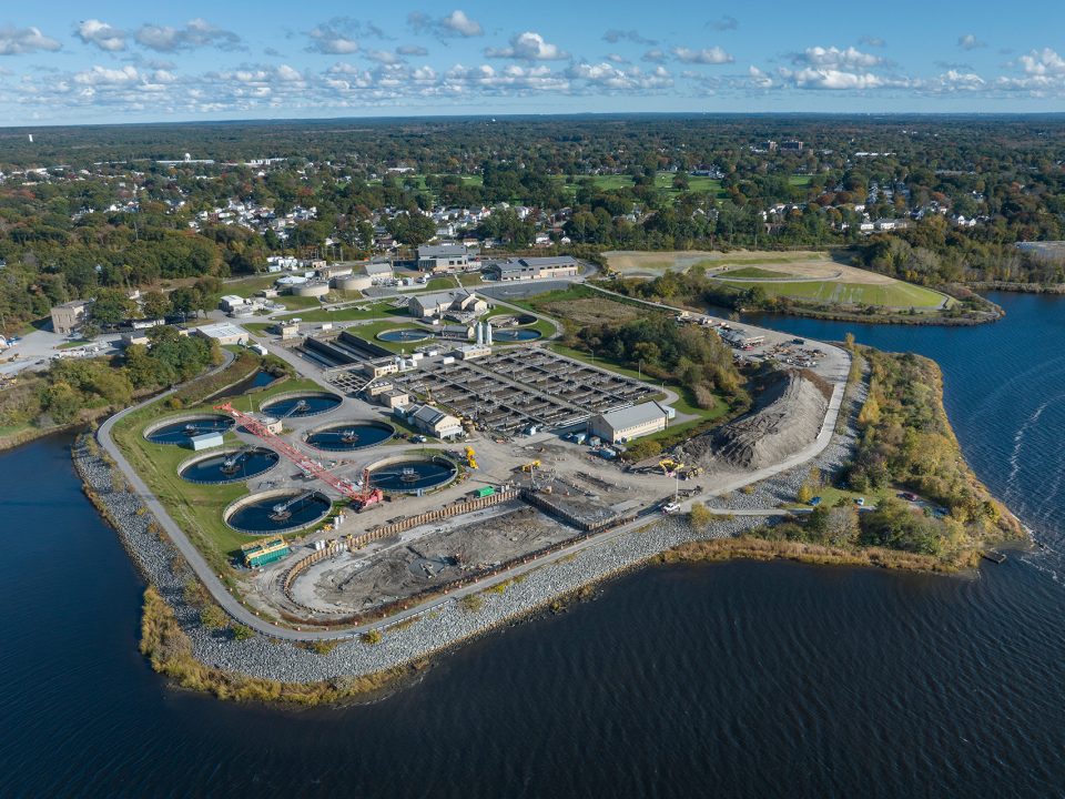 Drone view of a wastewater treatment plant